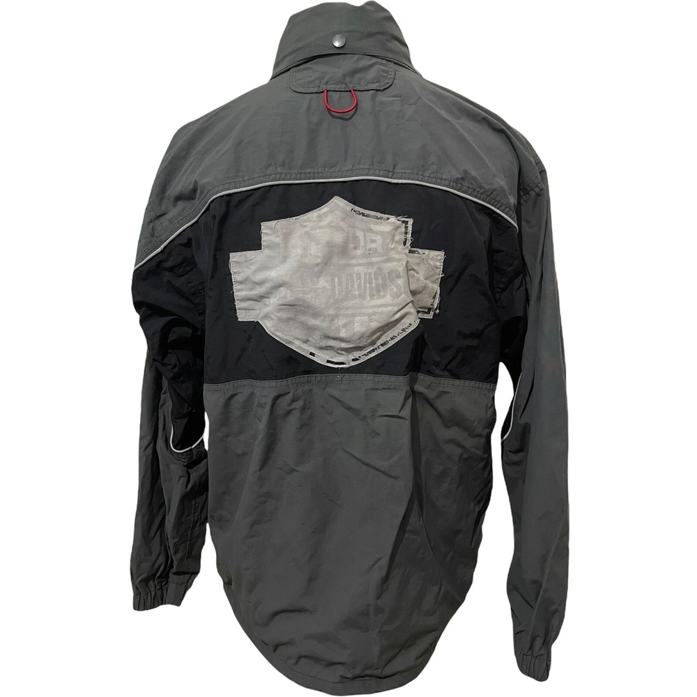 HARLEY DAVIDSON Men's Motorcycle Jacket Gray Black Back Graphic Size Medium